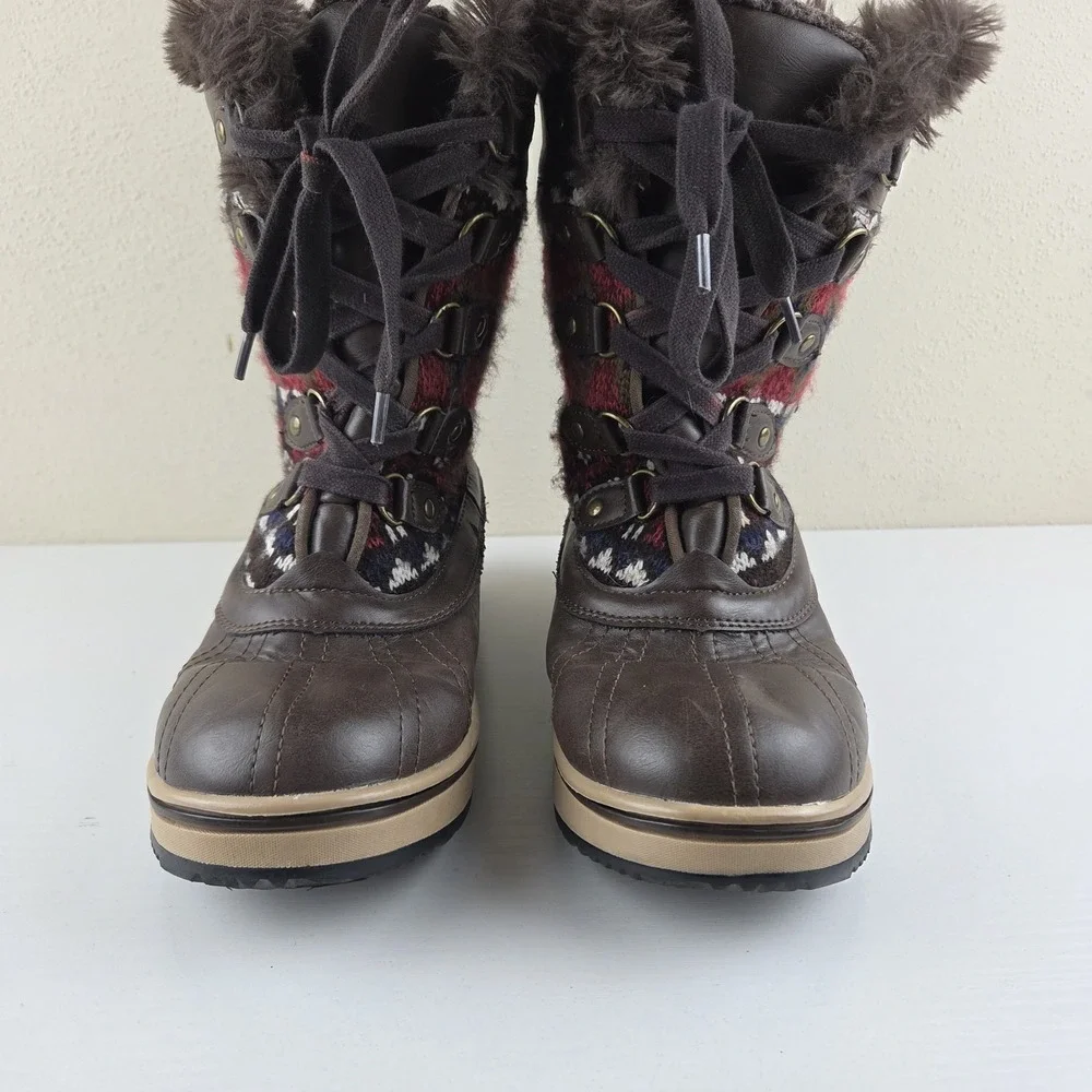 Muk‎ Luks Brown Aztec Knit Insulated Winter Boots 200g Thinsulate Women's Size 7